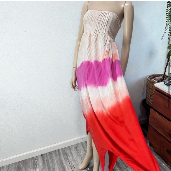 ROXY PINK ORANGE TIE DYE STRAPLESS SMOCKED dress - Picture 7 of 15